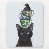 Zwarte Kat met Teacups en Blackbird Muismat (Voorkant)