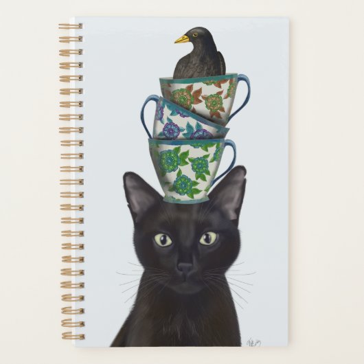 Zwarte Kat met Teacups en Blackbird Planner (Voorkant)