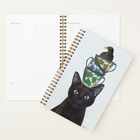 Zwarte Kat met Teacups en Blackbird Planner (Display)