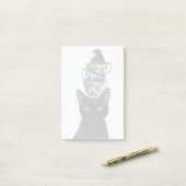 Zwarte Kat met Teacups en Blackbird Post-it® Notes (Op bureau)