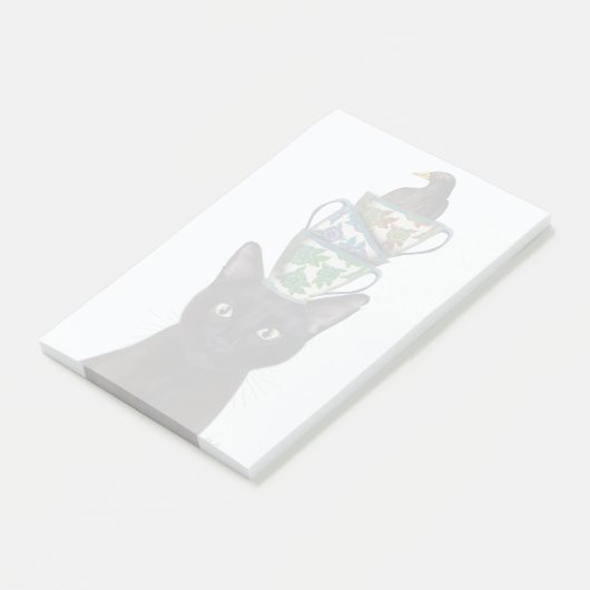 Zwarte Kat met Teacups en Blackbird Post-it® Notes (Schuin)