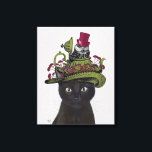 Zwarte Kat met theepot en kippen 2 Canvas Afdruk<br><div class="desc">Black Cat met Teapot en Owl door FabFunky. Met een zwarte kat met een theepot en een uil op zijn hoofd. | 191545D</div>