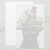 Zwarte kat met theepot en kippen briefpapier (Voorkant / Achterkant)