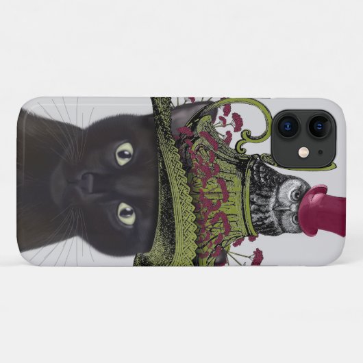 Zwarte kat met theepot en kippen Case-Mate iPhone case (Achterkant (horizontaal))