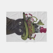 Zwarte kat met theepot en kippen fleece deken (Voorkant (Horizontaal))