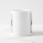 Zwarte kat met theepot en kippen grote koffiekop (Voorkant)