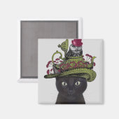 Zwarte kat met theepot en kippen magneet (Voorkant / Achterkant)