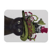 Zwarte kat met theepot en kippen magneet (Horizontaal)