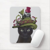 Zwarte kat met theepot en kippen muismat (Met muis)