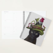 Zwarte kat met theepot en kippen planner (Display)