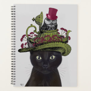 Zwarte kat met theepot en kippen planner