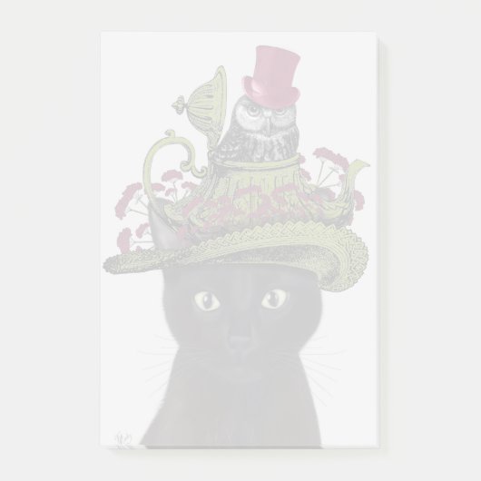Zwarte kat met theepot en kippen post-it® notes (Voorkant)