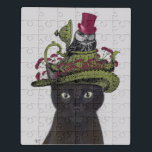 Zwarte kat met theepot en kippen puzzel<br><div class="desc">Black Cat met Teapot en Owl door FabFunky. Met een zwarte kat met een theepot en een uil op zijn hoofd. | 191545D</div>
