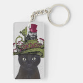 Zwarte kat met theepot en kippen sleutelhanger (achterkant)