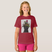 Zwarte kat met theepot en kippen t-shirt (Voorkant volledig)