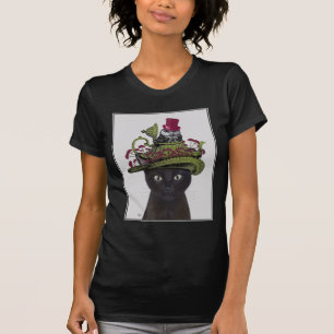 Zwarte kat met theepot en kippen t-shirt