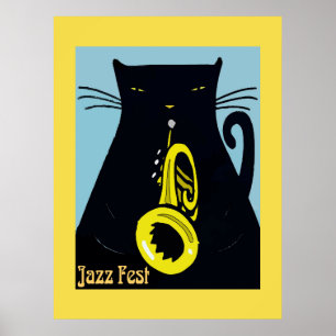 Zwarte Kat met Trompet Poster