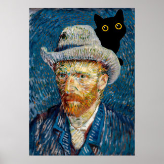Zwarte kat met Van Gogh Portret Poster