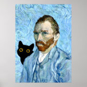 Zwarte kat met Van Gogh Portret Poster (Voorkant)