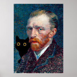 Zwarte kat met Van Gogh Portret Poster