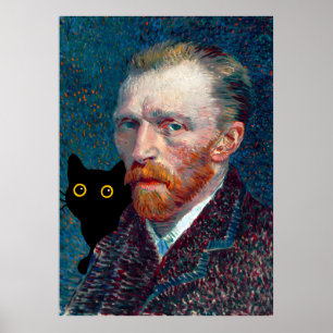 Zwarte kat met Van Gogh Portret Poster