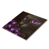 ZWARTE KAT met VIOLET FLOWERS TITEL Tegeltje (Zijkant)