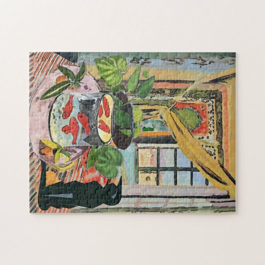 Zwarte kat met vis Bowl Legpuzzel (Horizontaal)