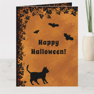 Zwarte Kat met Vleermuis, Gelukkig Halloween Kaart