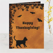Zwarte Kat met Vleermuis , Prettig Thanksgiving Kaart (Gele Bloem)