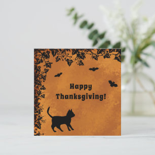 Zwarte Kat met Vleermuis, Prettig Thanksgiving Kaart