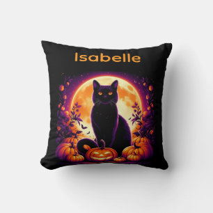 Zwarte kat met volle maan Halloween kussen