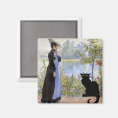 Zwarte kat met vrouw magneet (Voorkant / Achterkant)