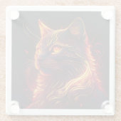 Zwarte kat met vuurrood en gouden aura glazen onderzetter (Achterkant)
