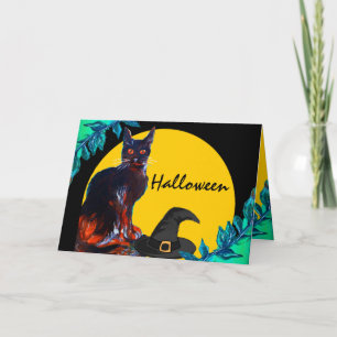 ZWARTE KAT MET WITCH PET, HALLOWEEN PARTIJ KAART