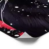 Zwarte kat met witte bloemen rode achtergrond poster (Hoek)