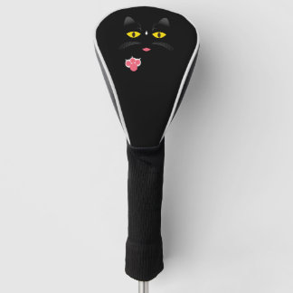 Zwarte kat met witte merken golfheadcover