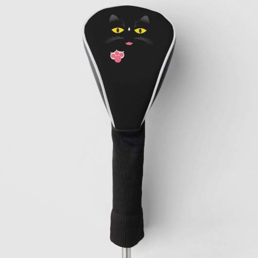 Zwarte kat met witte merken golfheadcover (Voorkant)