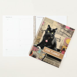 Zwarte kat met witte poten collage planner