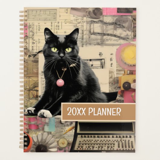 Zwarte kat met witte poten collage planner (Voorkant)