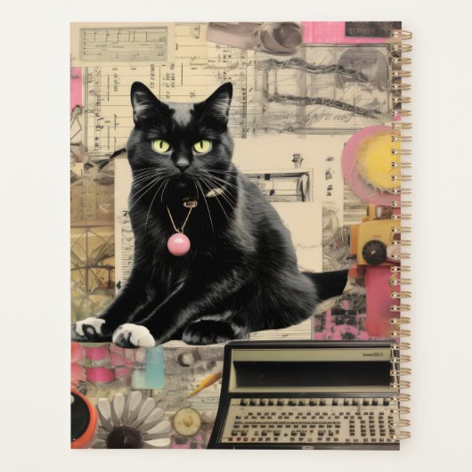Zwarte kat met witte poten collage planner (Achterkant)
