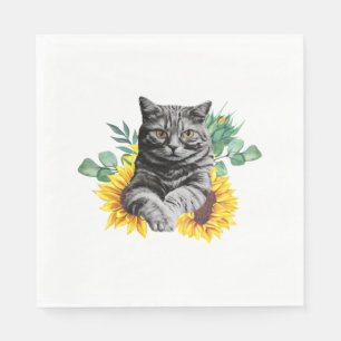 Zwarte Kat Met Zonnebloemen, Cadeaus Voor Kattenli Servet