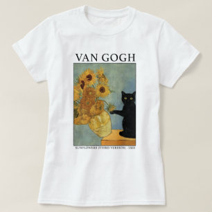 Zwarte Kat Met Zonnebloemen Van Gogh Kunst T-shirt