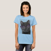 Zwarte Kat met zonnebril 2 T-shirt (Voorkant volledig)