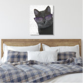 Zwarte Kat met zonnebril Canvas Afdruk (Insitu (Slaapkamer))