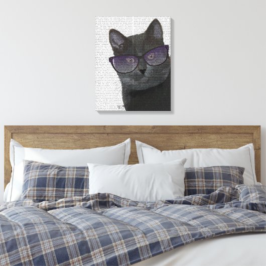 Zwarte Kat met zonnebril Canvas Afdruk (Insitu (Slaapkamer))