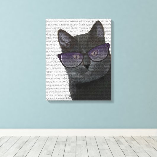 Zwarte Kat met zonnebril Canvas Afdruk (Insitu (Houten vloer))