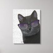 Zwarte Kat met zonnebril Canvas Afdruk (Voorkant)