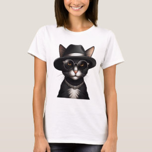 Zwarte kat met zonnebril en pet, grappige kat t-shirt