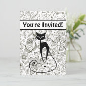 Zwarte kat met zwarte en witte tuin verjaardag kaart (Staand voorkant)
