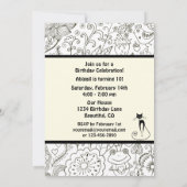 Zwarte kat met zwarte en witte tuin verjaardag kaart (Achterkant)